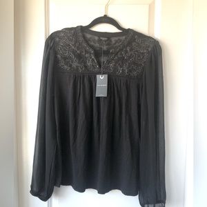 Lucky Brand Black Metallic Embroidered Shirt